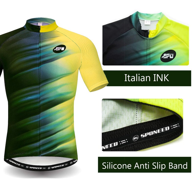 sponeed Bike Shirts Jacket Bicycle Jerseys Full Zipper Short Sleeves Polo Cycle Wear US XL Black Yellow - Image 4